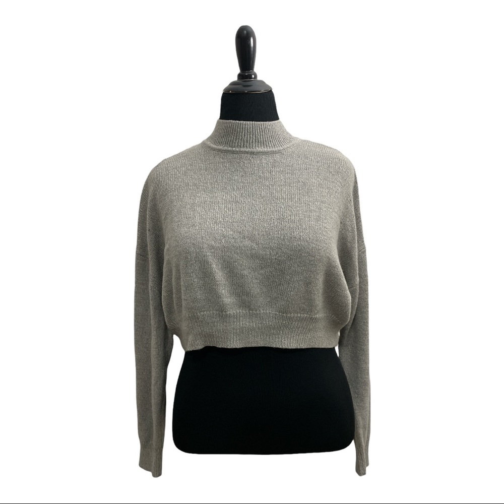 Grey Cropped Mock Neck Sweater